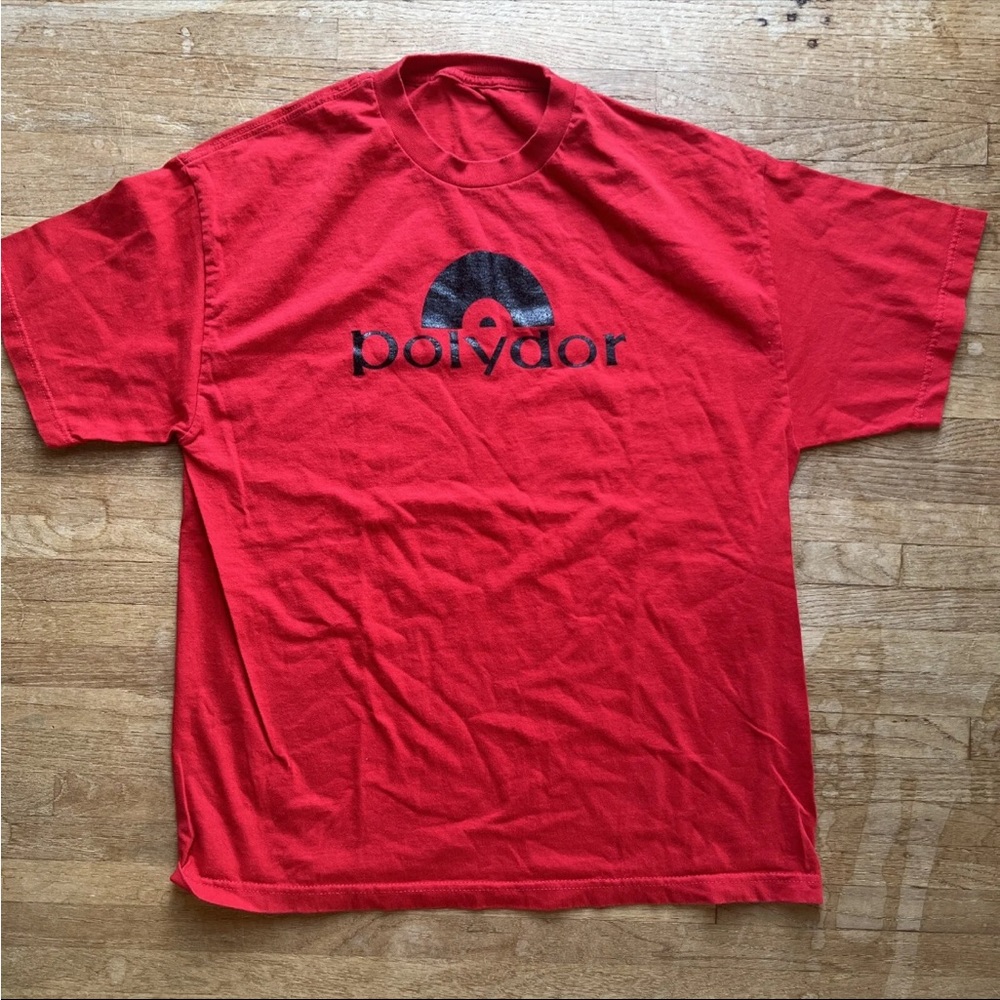 Vintage 1990s Men’s T Shirt, Red Polydor Records, Size L Large